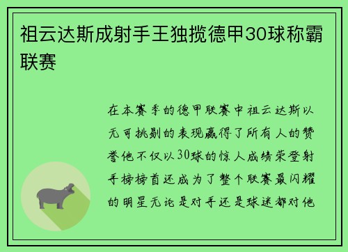 祖云达斯成射手王独揽德甲30球称霸联赛